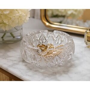 Vintage Leaded Crystal Cigarette Ashtray Trinket Dish Flower Heavy Brilliant Cut
